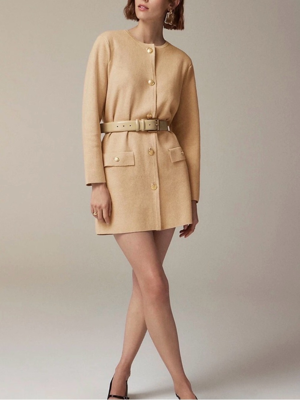 J Crew Womens Long Giselle Button Cardigan Sweater Blazer Khaki Beige Size Small